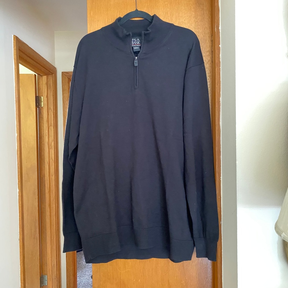 Jos A Bank Pima Cotton Black Quarter Zip Sweater 2X Office Normcore Preppy Light - Picture 2 of 5